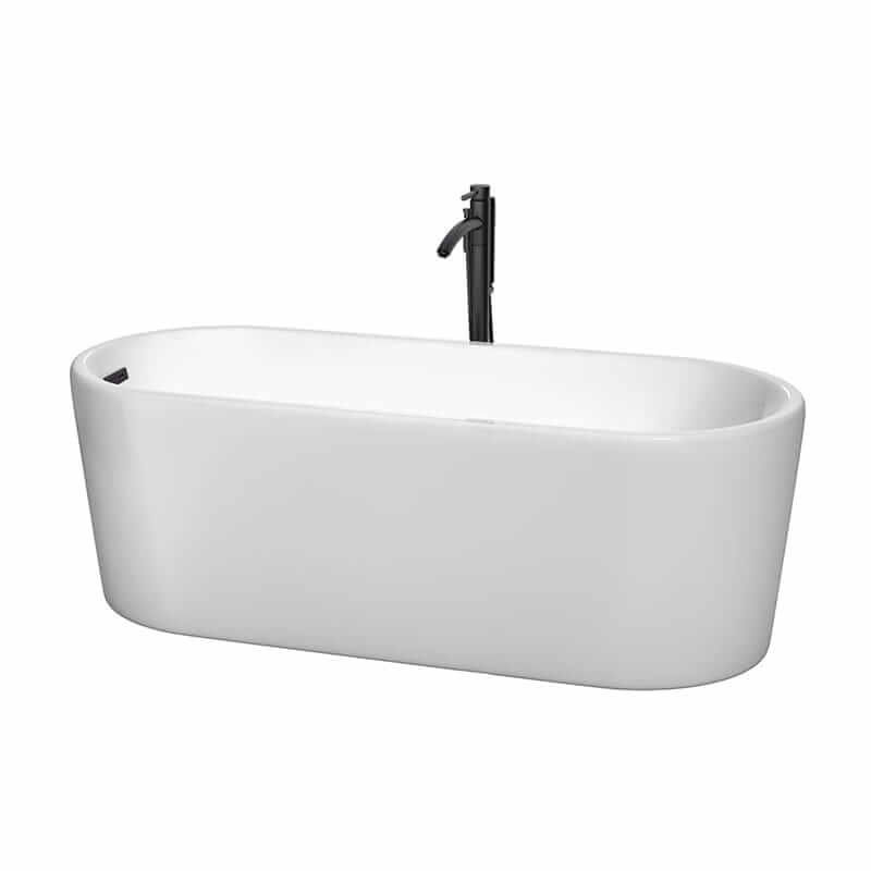 Ursula 67" Freestanding Acrylic White Bathtub With Matte Black Trim Top Front View