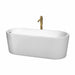 Ursula 67" Freestanding Acrylic White Bathtub With Polished Chrome Trim and Brushed Gold Faucet Top Front View