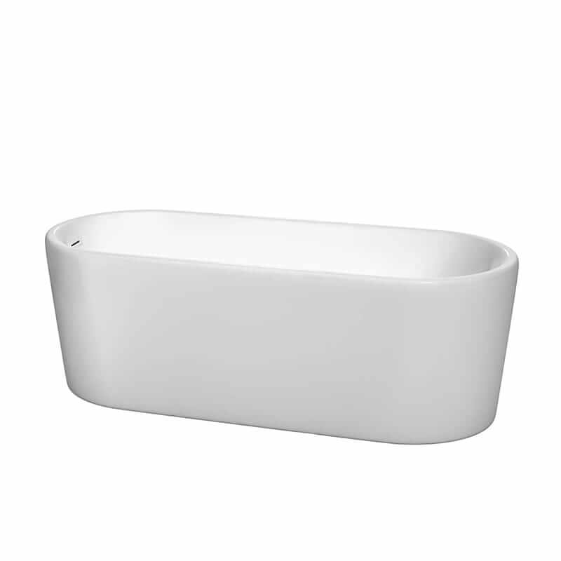 Ursula 67" Freestanding Acrylic White Bathtub With Shiny White Trim No Faucet Top Front View
