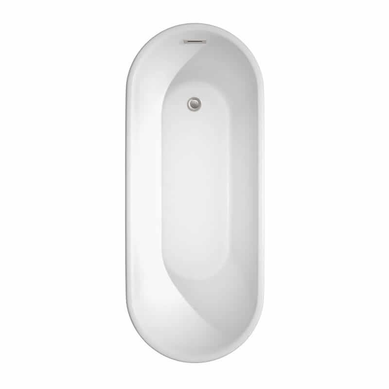 Ursula 67 Inch Freestanding Acrylic White Bathtub With Brushed Nickel Trim Top View