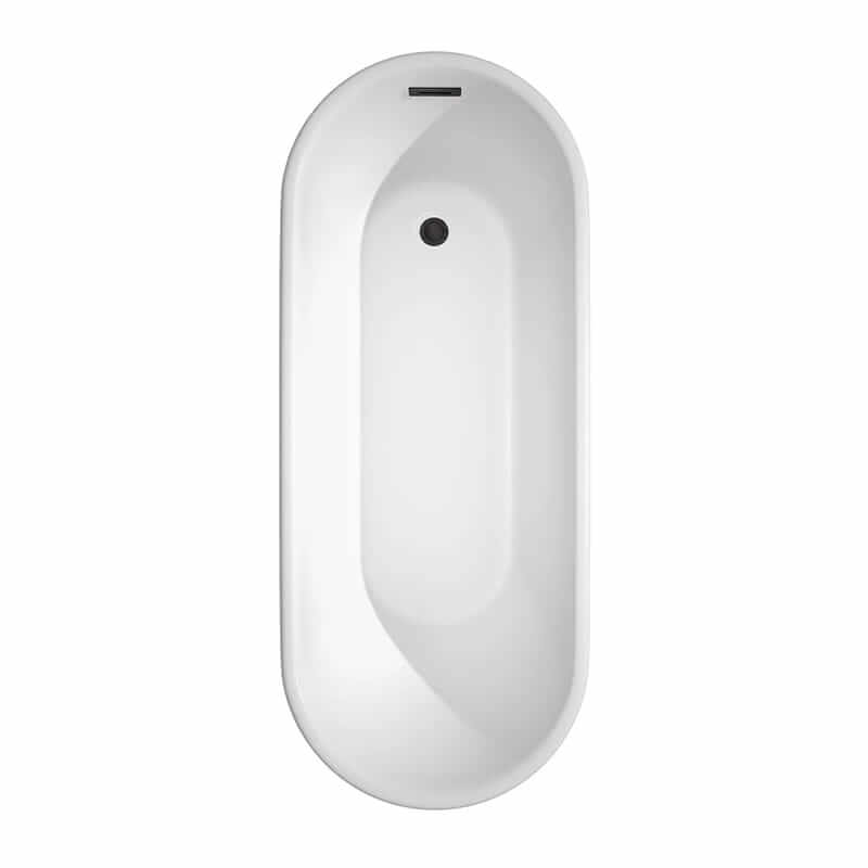 Ursula 67 Inch Freestanding Acrylic White Bathtub With Matte Black Trim No Faucet Top View