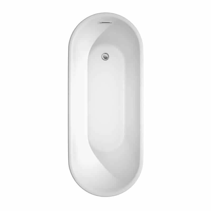 Ursula 67 Inch Freestanding Acrylic White Bathtub With Polished Chrome Trim and Brushed Gold Faucet Top View