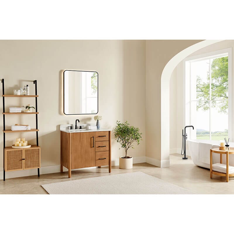 Velora 36 inch Single Bathroom Vanity with Top Mango Brown Corner View