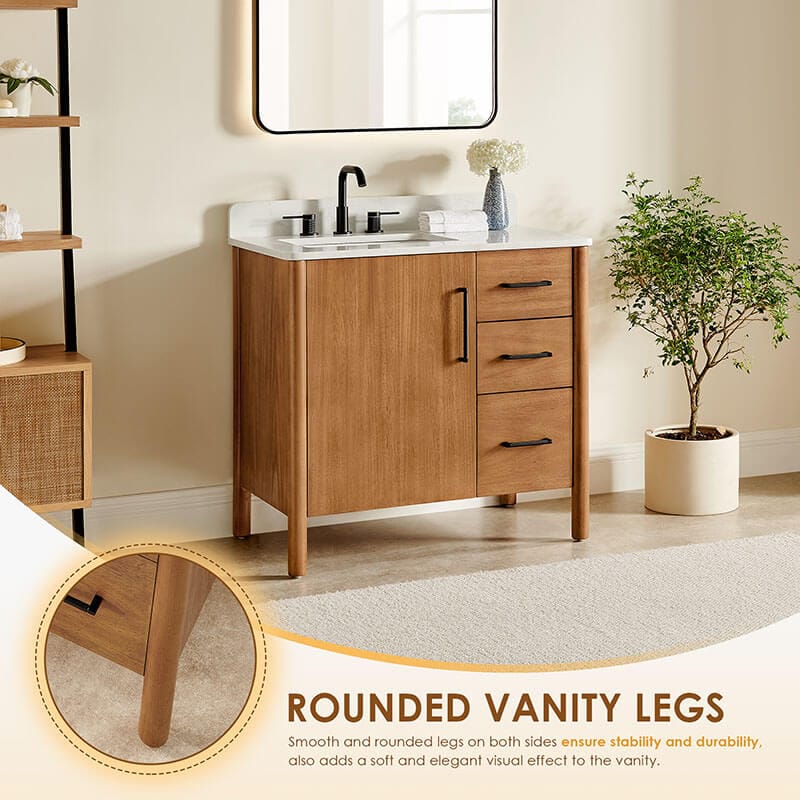 Velora 36 Single Bathroom Vanity with Top Mango Brown Rounded Legs