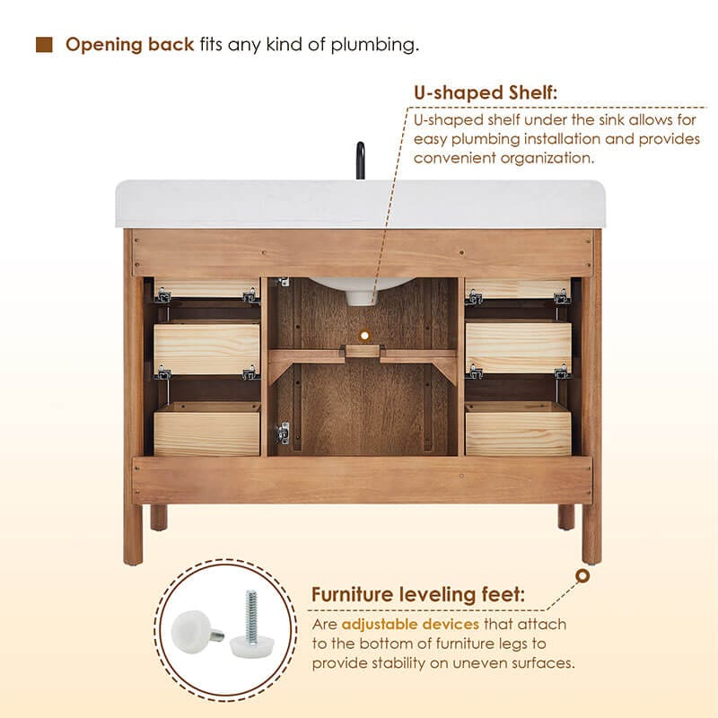 Velora 48 Single Bathroom Vanity with Top Mango Brown Back View