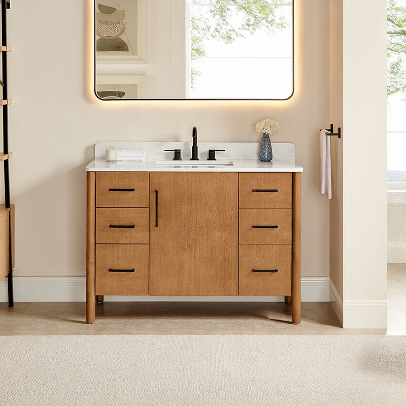 Velora 48 Single Bathroom Vanity with Top Mango Brown Front View