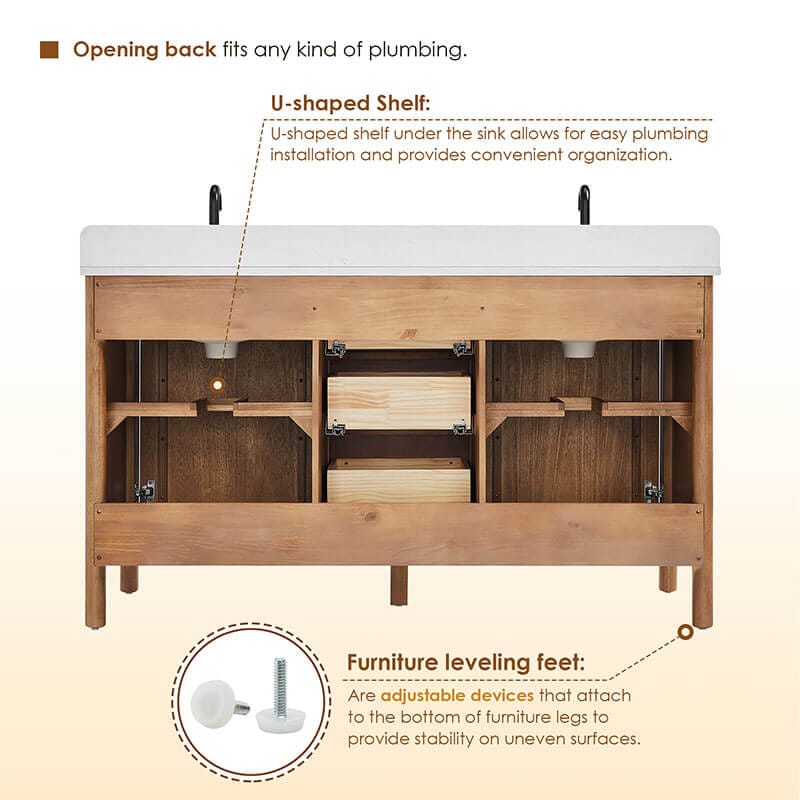 Velora 60 Double Bathroom Vanity with Top Mango Brown Back View