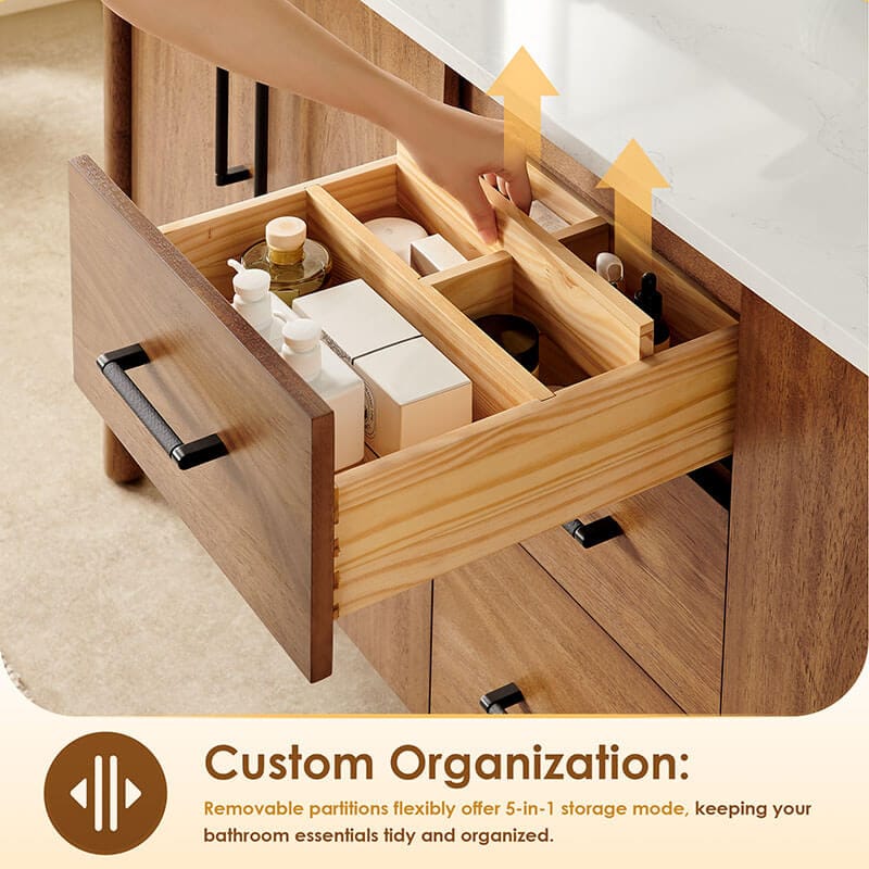 Velora 72 Double Bathroom Vanity with Top Mango Brown Adjustable Drawer Joints