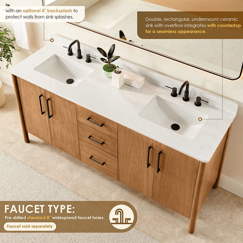 Velora 72 Double Bathroom Vanity with Top Mango Brown Countertop Details