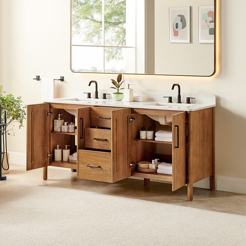 Velora 72 Double Bathroom Vanity with Top Mango Brown Open Drawer