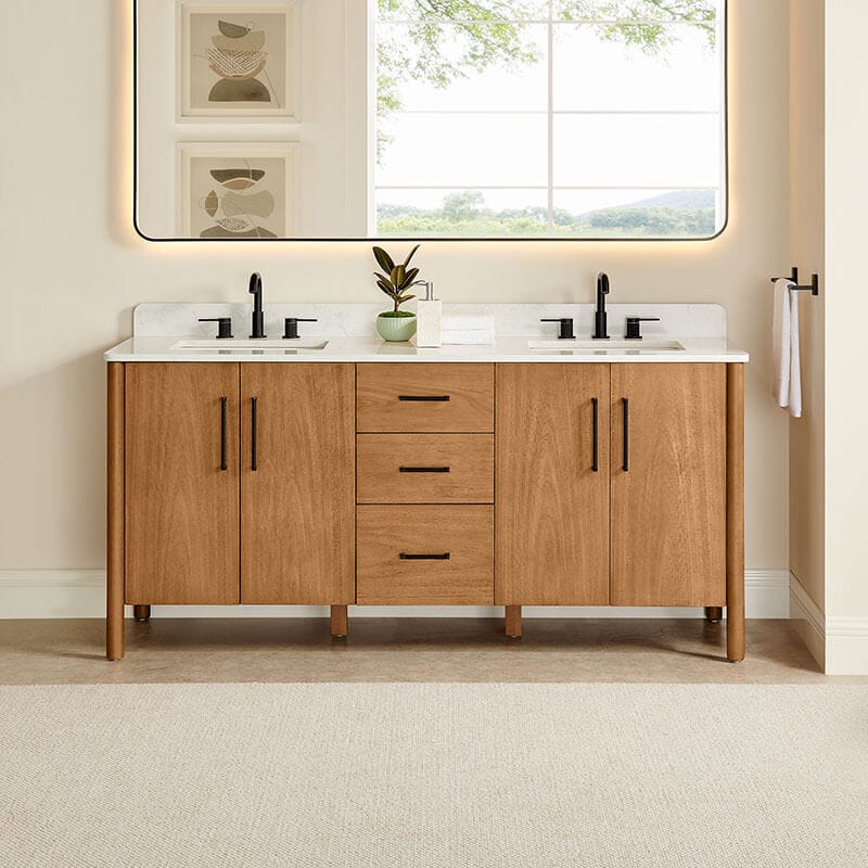 Velora 72 inch Double Bathroom Vanity with Top Mango Brown Front View