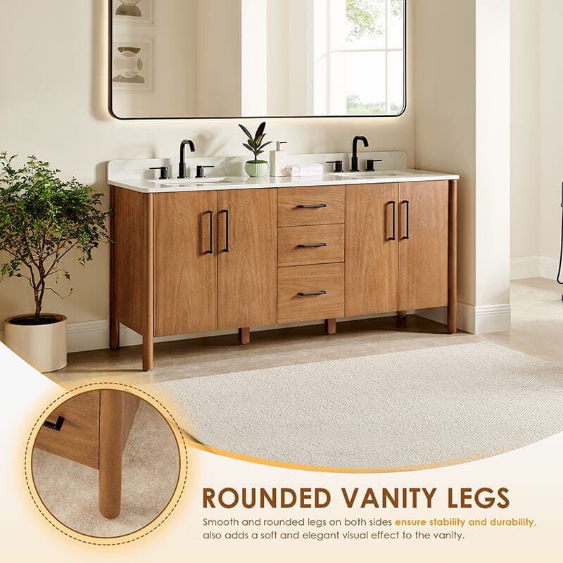 Velora 72 inch Double Bathroom Vanity with Top Mango Brown Rounded Legs