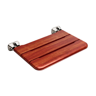 Wall-Mounted Folding Teak Shower Seat in Polished Nickel