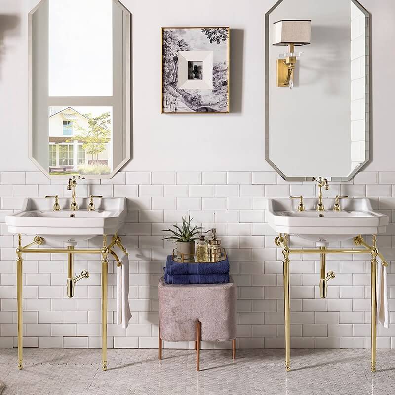 Wellington 24 Inch Single Vanity With Brass Finish Stand Two Unit