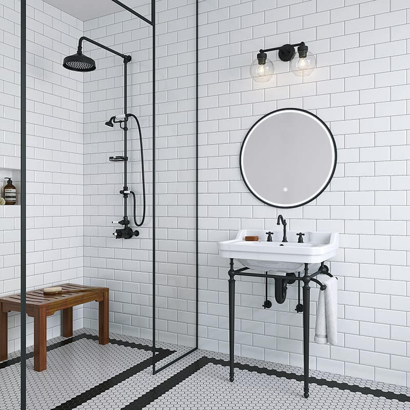 Wellington 24" Single Vanity With Matte Black Finish Stand Corner View Lifestyle
