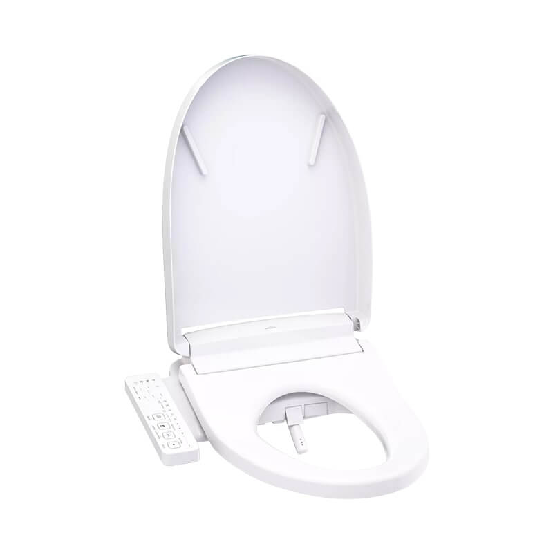 White TOTO Washlet S2 Bidet Toilet Seat With an Attached Remote Control and Lid 
