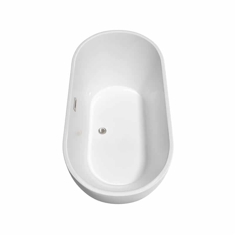 Wyndham Collection Brooklyn 60" Freestanding Acrylic White Bathtub With Brushed Nickel Trim No Faucet Top Side View
