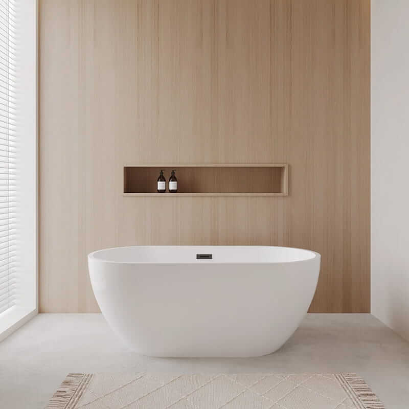 Wyndham Collection Brooklyn 60" Freestanding Acrylic White Bathtub With Matte Black Trim No Faucet Lifestyle