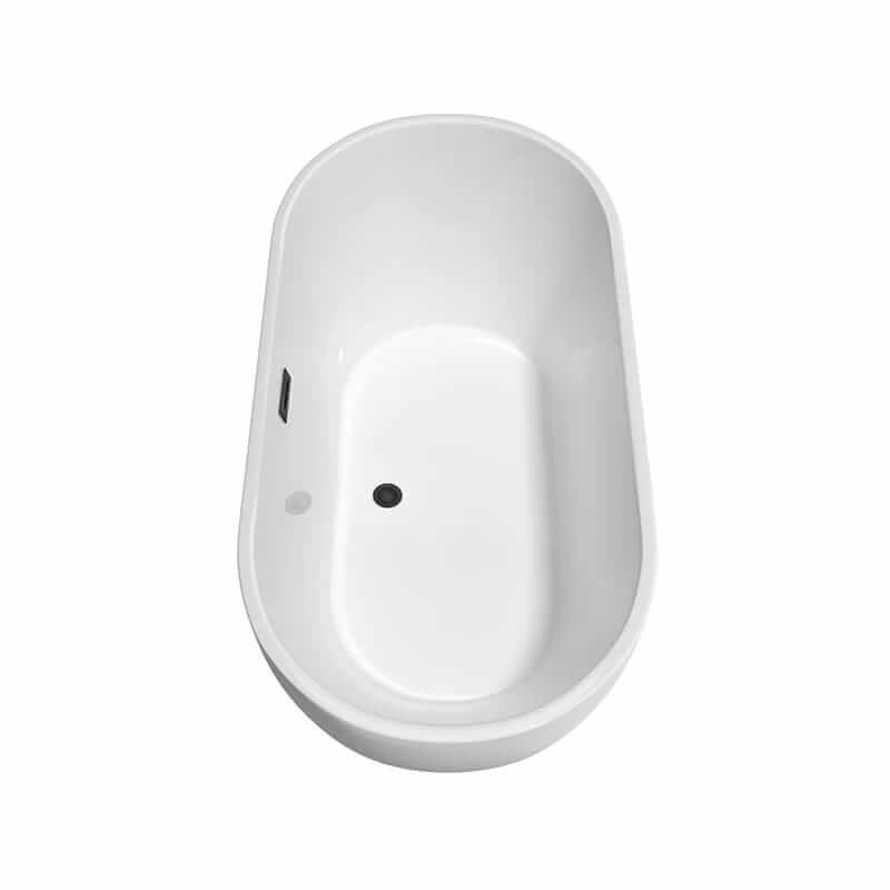 Wyndham Collection Brooklyn 60" Freestanding Acrylic White Bathtub With Matte Black Trim No Faucet Top Side View