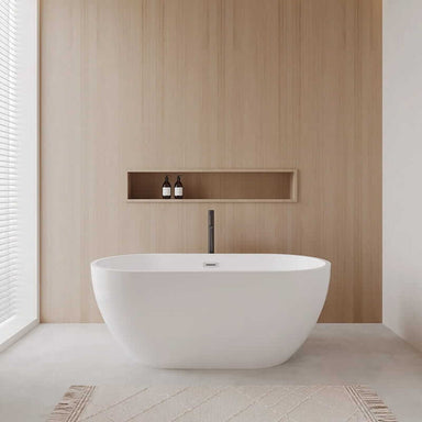 Wyndham Collection Brooklyn 60" Freestanding Acrylic White Bathtub With Polished Chrome Trim and Matte Black Faucet Lifestyle