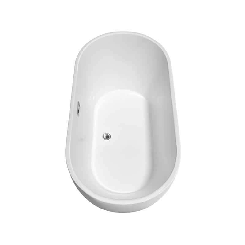 Wyndham Collection Brooklyn 60" Freestanding Acrylic White Bathtub With Polished Chrome Trim and Matte Black Faucet Top Side View