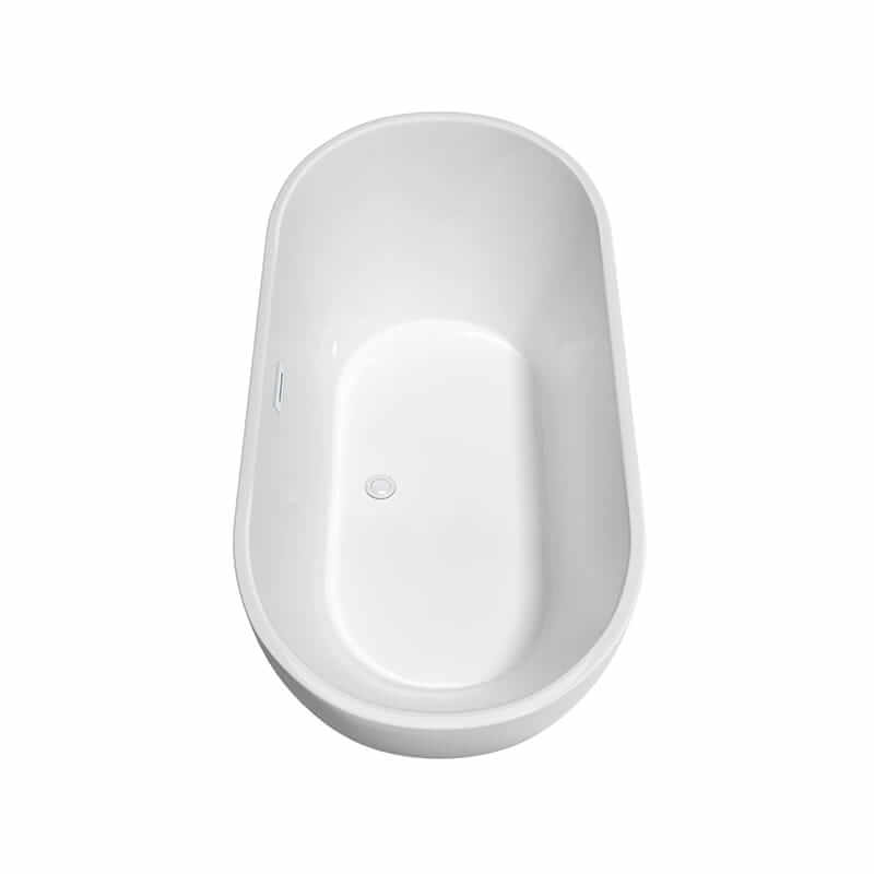 Wyndham Collection Brooklyn 60" Freestanding Acrylic White Bathtub With Shiny White Trim and Brushed Gold Faucet Top Side View