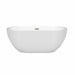 Wyndham Collection Brooklyn 60 Inch Freestanding Acrylic White Bathtub With Brushed Nickel Trim No Faucet Front View