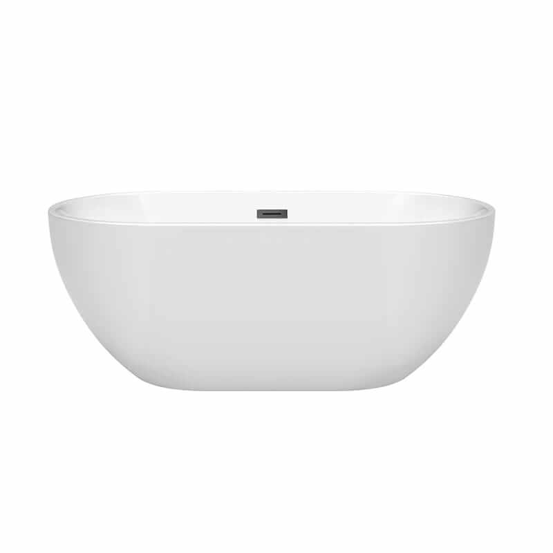 Wyndham Collection Brooklyn 60 Inch Freestanding Acrylic White Bathtub With Matte Black Trim No Faucet Front View
