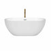Wyndham Collection Brooklyn 60 Inch Freestanding Acrylic White Bathtub With Polished Chrome Trim and Brushed Gold Faucet Front View