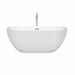 Wyndham Collection Brooklyn 60 Inch Freestanding Acrylic White Bathtub With Polished Chrome Trim Front View