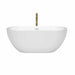 Wyndham Collection Brooklyn 60 Inch Freestanding Acrylic White Bathtub With Shiny White Trim and Brushed Gold Faucet Front View