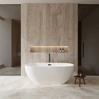 Wyndham Collection Brooklyn 67" Freestanding Acrylic White Bathtub With Matte Black Trim Lifestyle