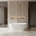 Wyndham Collection Brooklyn 67" Freestanding Acrylic White Bathtub With Polished Chrome Trim and Brushed Gold Faucet Lifestyle
