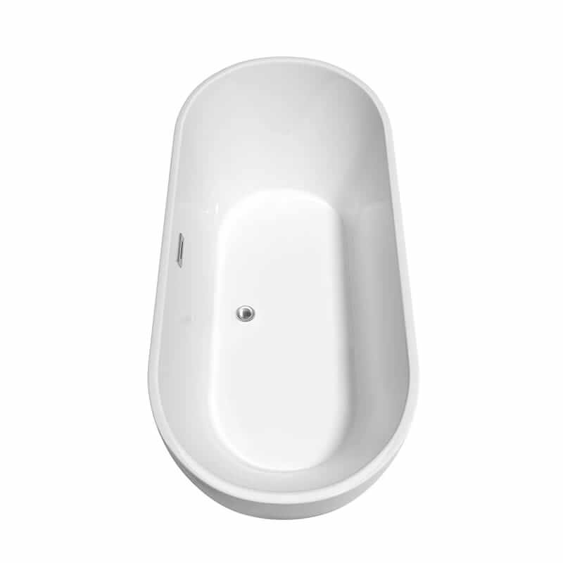 Wyndham Collection Brooklyn 67" Freestanding Acrylic White Bathtub With Polished Chrome Trim Top Side View