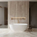 Wyndham Collection Brooklyn 67" Freestanding Acrylic White Bathtub With Shiny White Trim and Brushed Gold Faucet Lifestyle