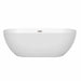 Wyndham Collection Brooklyn 67 Inch Freestanding Acrylic White Bathtub With Brushed Nickel Trim No Faucet Front View