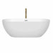 Wyndham Collection Brooklyn 67 Inch Freestanding Acrylic White Bathtub With Polished Chrome Trim and Brushed Gold Faucet Front View