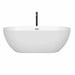Wyndham Collection Brooklyn 67 Inch Freestanding Acrylic White Bathtub With Polished Chrome Trim and Matte Black Faucet Front View