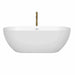 Wyndham Collection Brooklyn 67 Inch Freestanding Acrylic White Bathtub With Shiny White Trim and Brushed Gold Faucet Front View