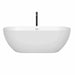 Wyndham Collection Brooklyn 67 Inch Freestanding Acrylic White Bathtub With Shiny White Trim and Matte Black Faucet Front View