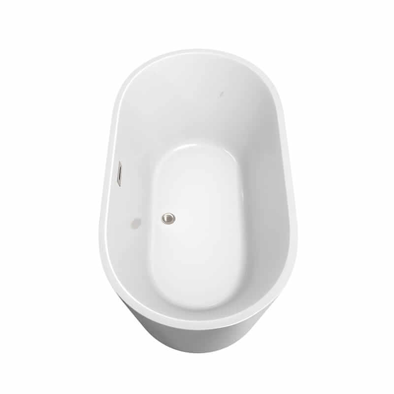Wyndham Collection Carissa 60" Freestanding Acrylic White Bathtub With Brushed Nickel Trim No Faucet Top Side View