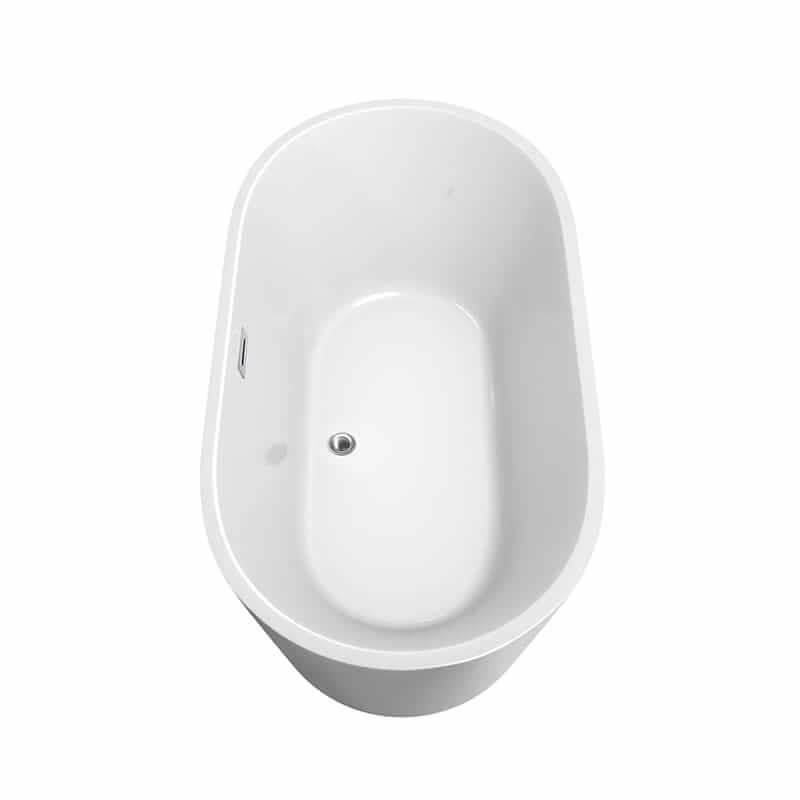Wyndham Collection Carissa 60" Freestanding Acrylic White Bathtub With Polished Chrome Trim No Faucet Top Side View