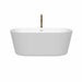 Wyndham Collection Carissa 60 Inch Freestanding Acrylic White Bathtub Shiny White Trim and Brushed Gold Faucet Front View