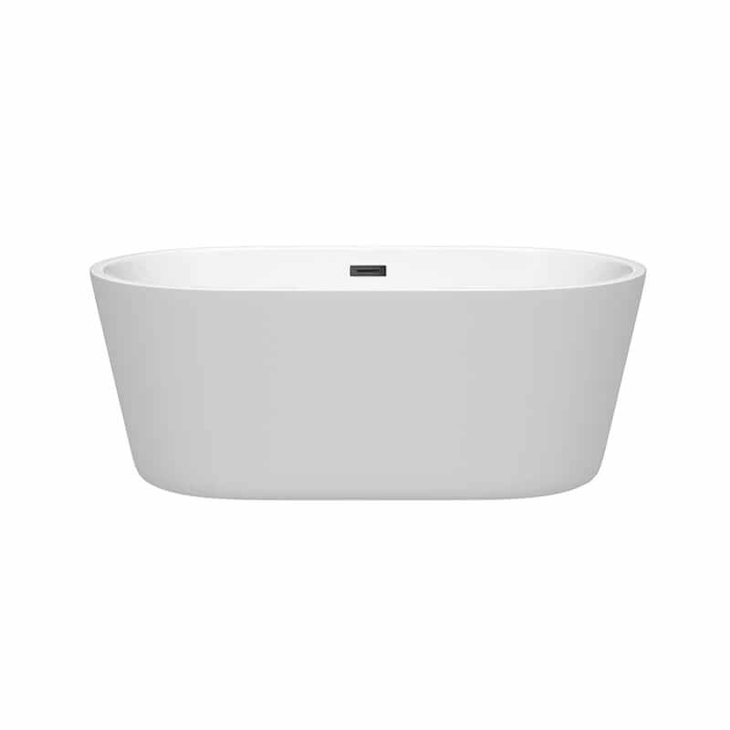 Wyndham Collection Carissa 60 Inch Freestanding Acrylic White Bathtub With Matte Black Trim No Faucet Front View