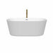 Wyndham Collection Carissa 60 Inch Freestanding Acrylic White Bathtub With Polished Chrome Trim and Brushed Gold Faucet Front View