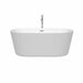 Wyndham Collection Carissa 60 Inch Freestanding Acrylic White Bathtub With Polished Chrome Trim Front View
