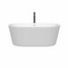 Wyndham Collection Carissa 60 Inch Freestanding Acrylic White Bathtub With Shiny White Trim and Matte Black Faucet Front View