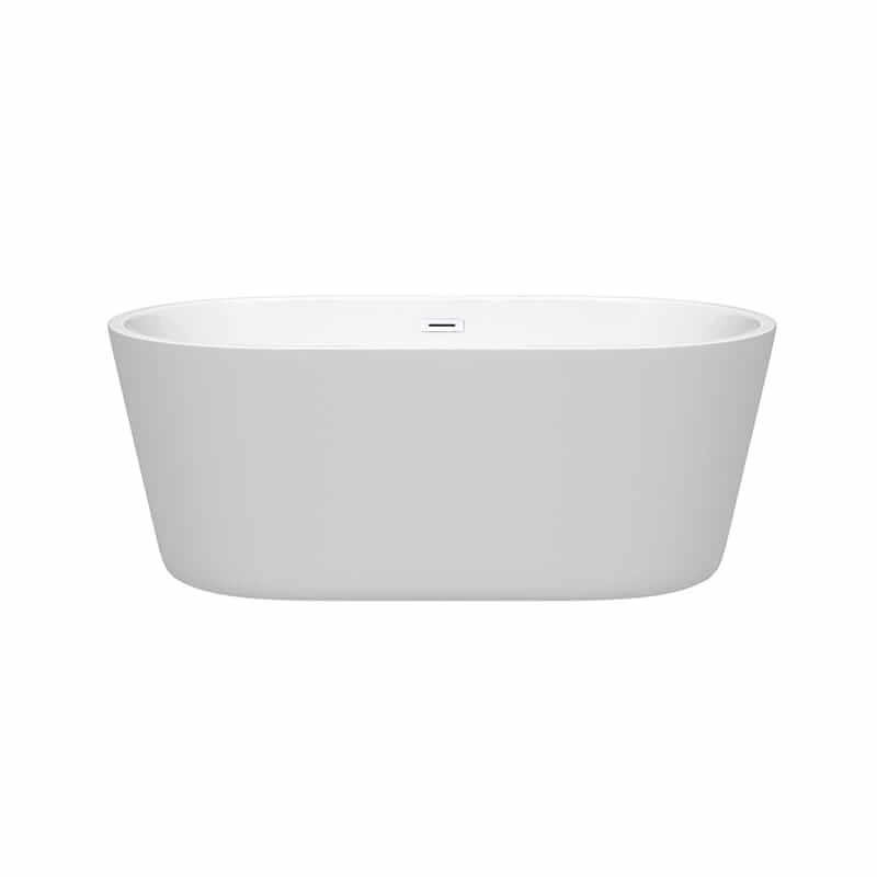 Wyndham Collection Carissa 60 Inch Freestanding Acrylic White Bathtub With Shiny White Trim No Faucet Front View