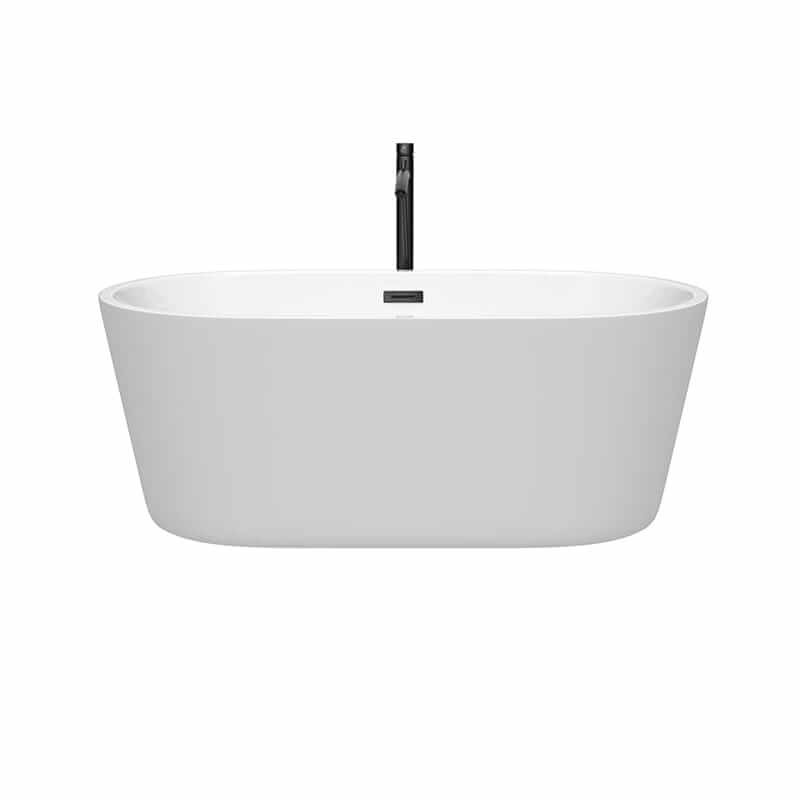 Wyndham Collection Carissa 60 Inch Freestanding Acrylic White Bathtub With With Matte Black Trim Front View