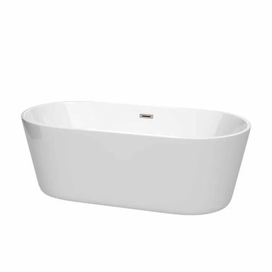 Wyndham Collection Carissa 67" CD Freestanding Acrylic White Bathtub With Brushed Nickel Trim No Faucet Top Front View